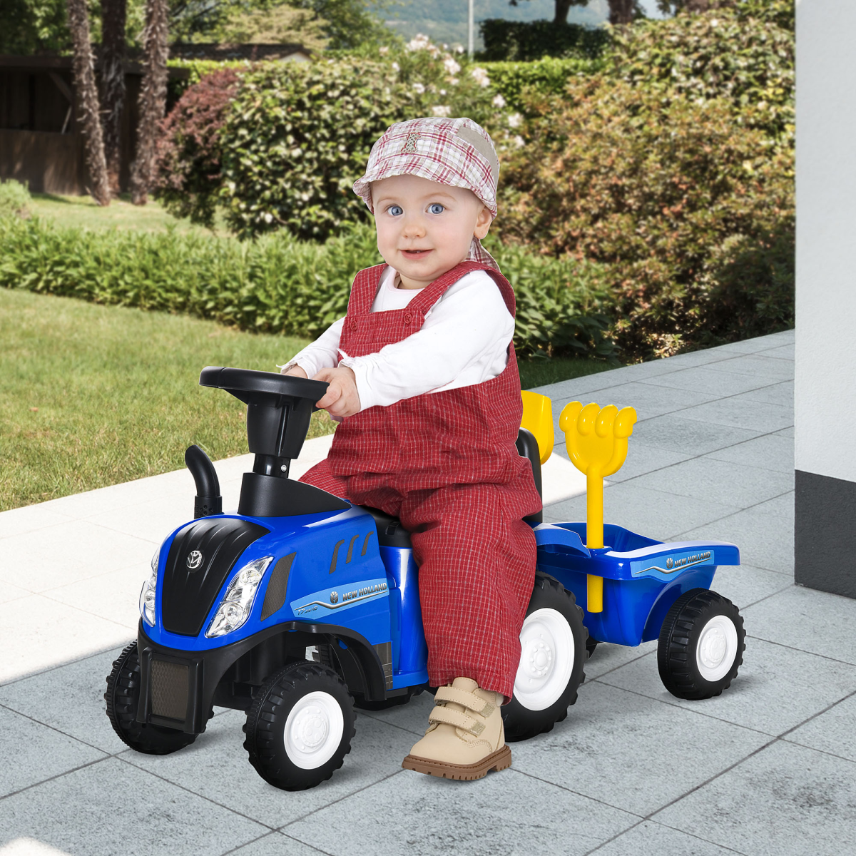 HOMCOM Toddler Ride-On Tractor Walker with Horn and Headlights – Foot-to-Floor Slider, 12–36 Months, Blue