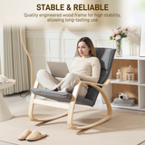Rocking Chair with High Back, Headrest & Curved Wooden Frame – Linen-Feel Upholstered Armchair, Grey