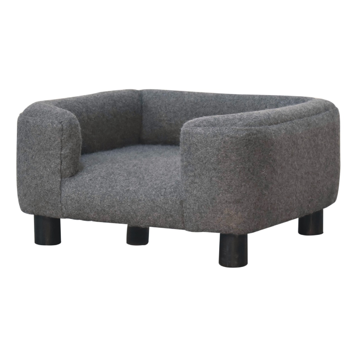 Artisan Furniture Mini Pet Sofa Bed in Solid Wood with Grey Tweed Upholstery – Padded Cushions for Small Pets