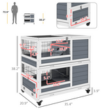 Double-Decker Rabbit Hutch Playpen Cage with Ramps, Sliding Trays & Feeding Trough – Indoor Small Animal Home for 1–2 Rabbits, White & Grey