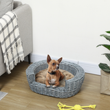 Pawhut Elevated Pet Sofa Bed with Willow Rattan Frame & Cushion – Cat & Dog Basket, Small Breeds up to 20kg