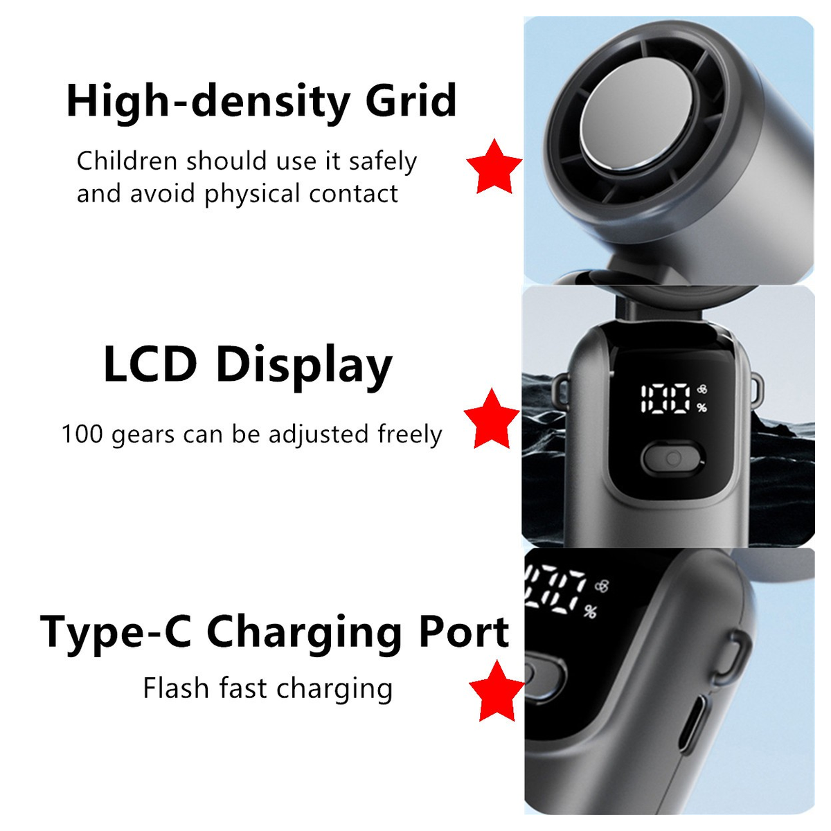 Portable Handheld Turbo Fan with Ice Cooling & LED Display – USB Rechargeable Foldable Mini Fan