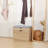 HOMCOM Entryway Shoe Bench with Cushion & Storage Cabinet – Hallway Seat, Natural
