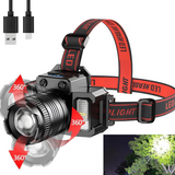 5-Mode LED Headlamp with Motion Sensor, USB-C Rechargeable & Zoom – Camping, Hiking & Outdoor Headlight, Black