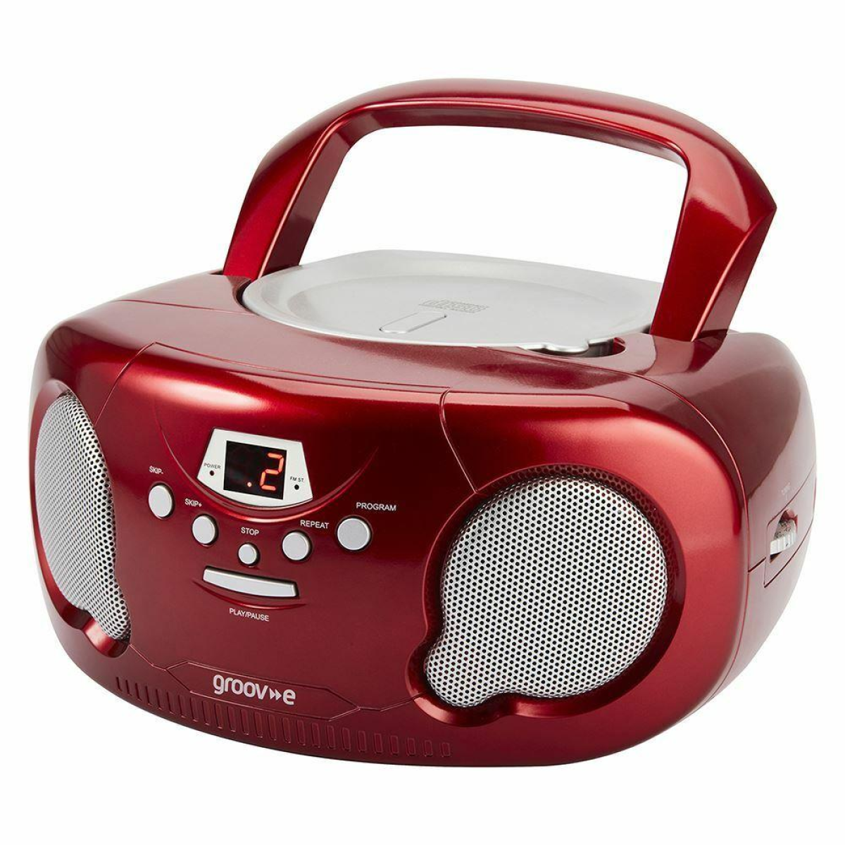 Groov-e Original Boombox – Portable CD Player with AM/FM Radio, Aux-In and Headphone Socket, Red