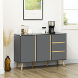 HOMCOM Sideboard Kitchen Cupboard with 3 Drawers, Adjustable Shelves & Double Doors – Dark Grey