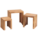 Toko Light Mango Wood Nest of 3 Tables – Solid Mango Wood Side Tables, Light Natural Finish