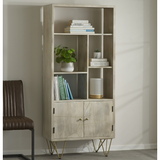 Large 2 Door Bookcase with Light Gold Metal Inlay – Solid Wood Storage & Display Cabinet
