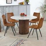 Opal Round Mango Wood Dining Table with White Marble Top – Handmade Artisan Table for Sociable Dining