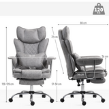 High Back Reclining Gaming Chair with Footrest & Lumbar Pillow – Leathaire Swivel Computer Chair, Grey
