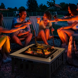 Outsunny Square Fire Pit with Faux Stone Tabletop and Waterproof Mesh Cover – Black/Grey