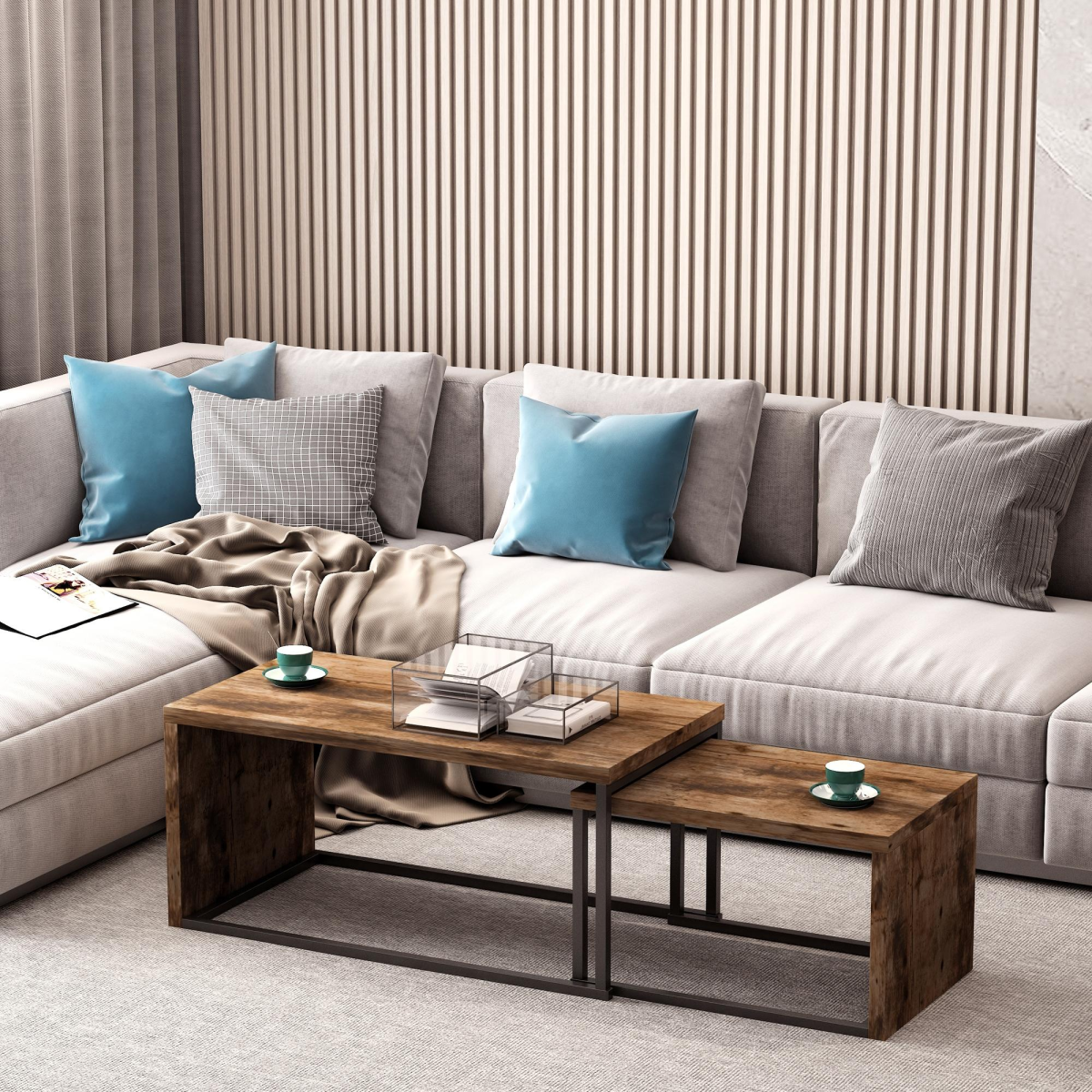 HOMCOM Set of 2 Coffee & Side Tables – Modern Nesting Living Room and Bedroom Tables