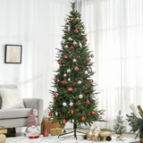 HOMCOM 7ft Unlit Artificial Pencil Christmas Tree with Faux Red Berries, Flame Retardant PVC & Metal Base