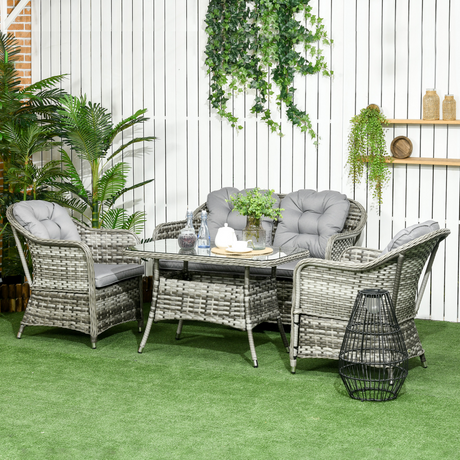 Outsunny Rattan Conversation Set glass top table detail