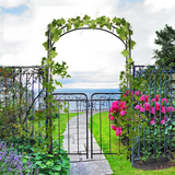 Outsunny Metal Garden Arch Gate with Double Doors & Side Trellis – Decorative Arbor for Climbing Plants, Black