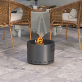 Outsunny 38cm Smokeless Wood-Burning Fire Pit with Lid and Poker – Portable Metal Patio Firepit, Grey