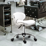 HOMCOM Rolling Salon Stool with Low Back, Saddle Seat & Height Adjustment – Beauty Technician Chair, White
