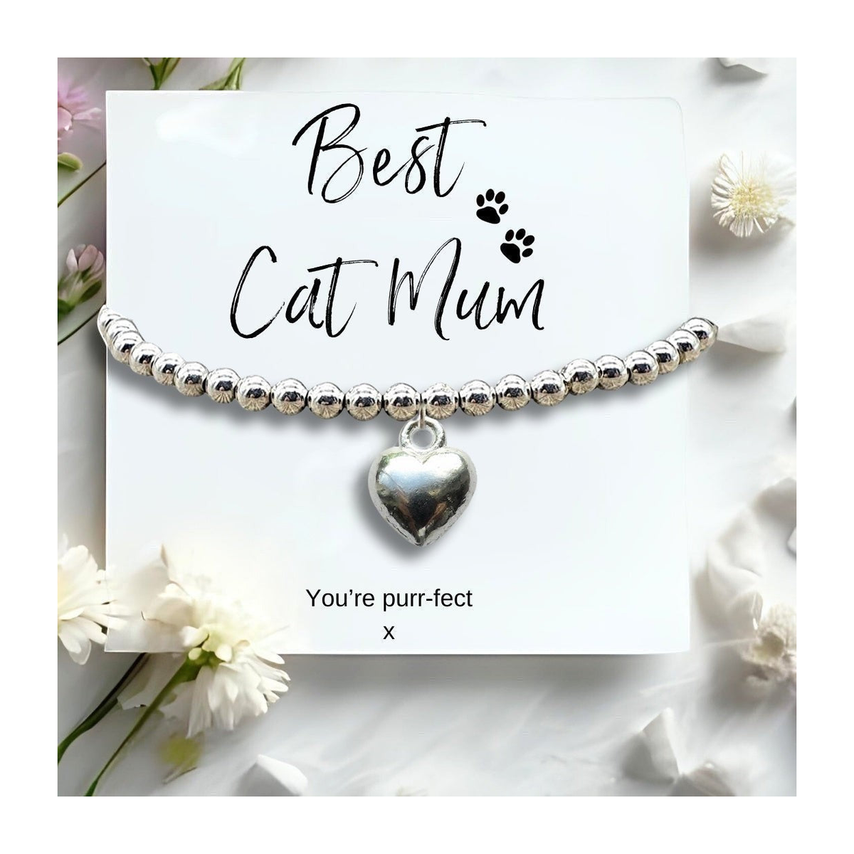Aye Do Gifts Best Cat Mum Mini Gift Hamper with Silver Heart Bracelet and Chocolate Hearts – Letterbox Gift