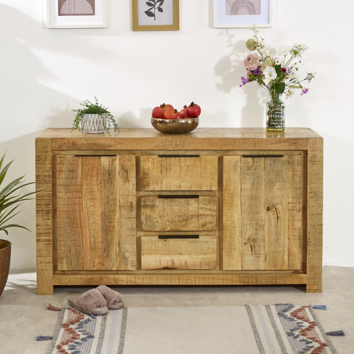 Surrey Solid Mango Wood Large Sideboard with 2 Doors & 3 Drawers – Eco-Sourced Living & Dining Storage