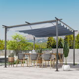 Outsunny 3.5x3.5m Retractable Metal Pergola Gazebo with Anti-UV Canopy & Steel Frame – Garden Patio Shade, Grey