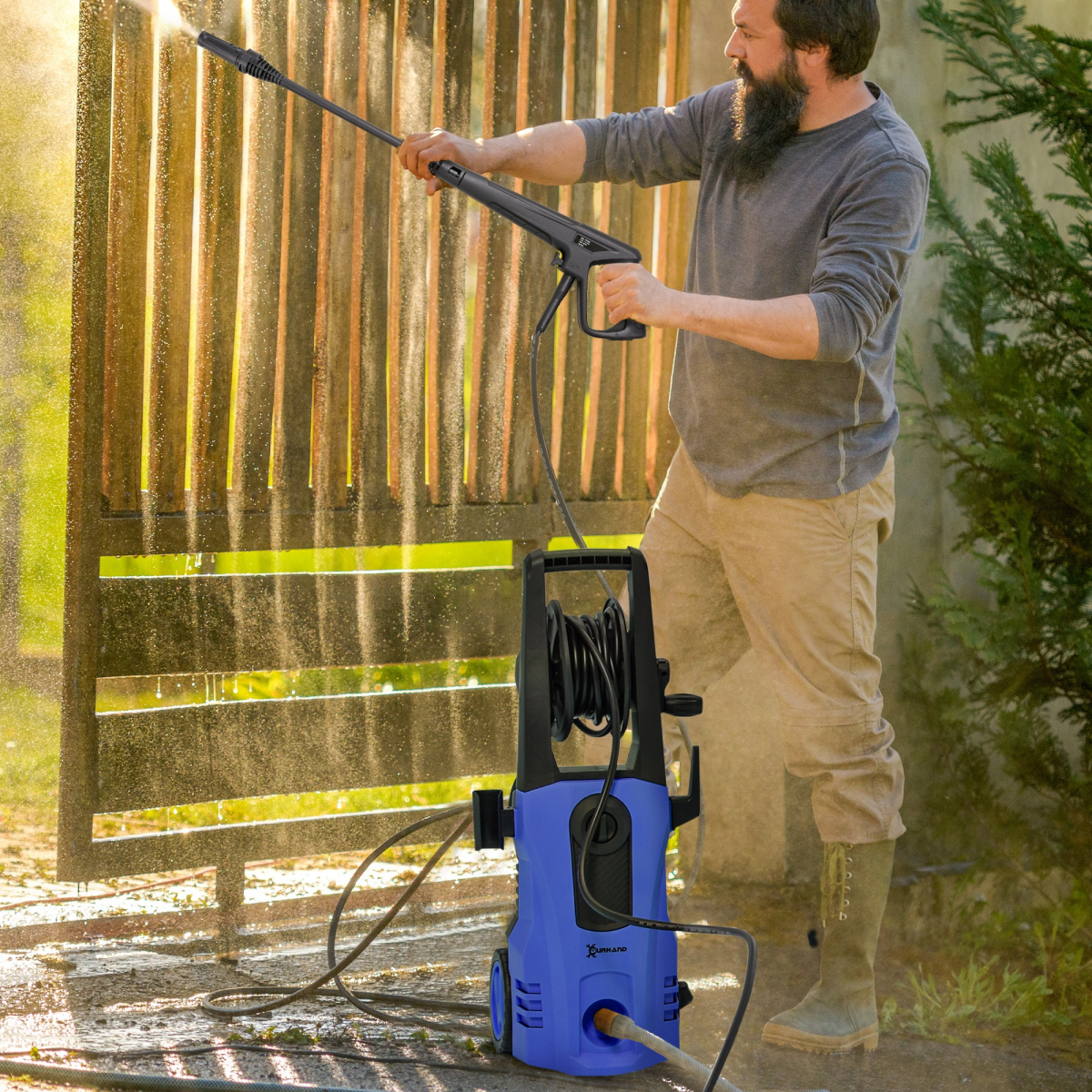 DURHAND 1800W Portable Pressure Washer, 150 Bar Max with Snow Foam Bottle & 6m Hose – Blue