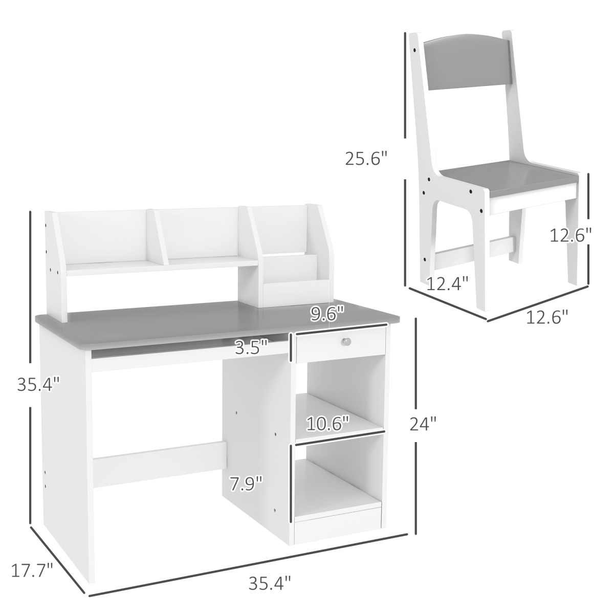 Kids Study Desk and Chair Set with Storage Shelves, Drawer & Keyboard Tray – Children's Desk for Ages 5–8, Grey