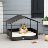 PawHut Wicker Dog House with Soft Cushion – Raised Rattan Pet Bed & Cat Basket for Small and Medium Dogs, Cream