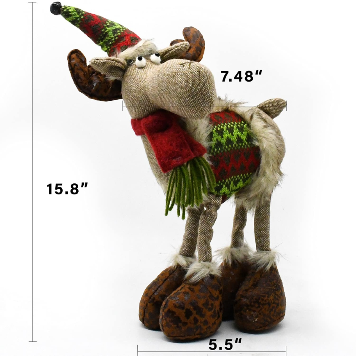 Christmas Reindeer Gnome Plush Decoration with Antlers & Jingle Bell – Handmade Swedish Tomte Style