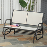 Outsunny 2-Person Patio Glider Bench Loveseat with Armrests, Steel Frame, Sling Mesh – Garden Seating, Cream