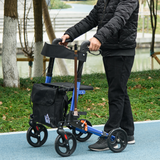 HOMCOM 4 Wheel Rollator Walker with Seat & Bag, Foldable with Height Adjustable Handles – Mobility Aid, Blue