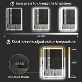 LED Bathroom Mirror with Demister Pad, Bluetooth Speaker & Digital Clock – IP44 Wall Mounted Mirror, 70 x 50cm