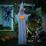 HOMCOM Life Size Witch Prop with Motion and Sound Activation, Light-Up Eyes – Halloween Decoration, White