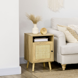 HOMCOM Rattan Nightstand with Cabinet and Shelf – Bedside, Side or Telephone Table, Natural