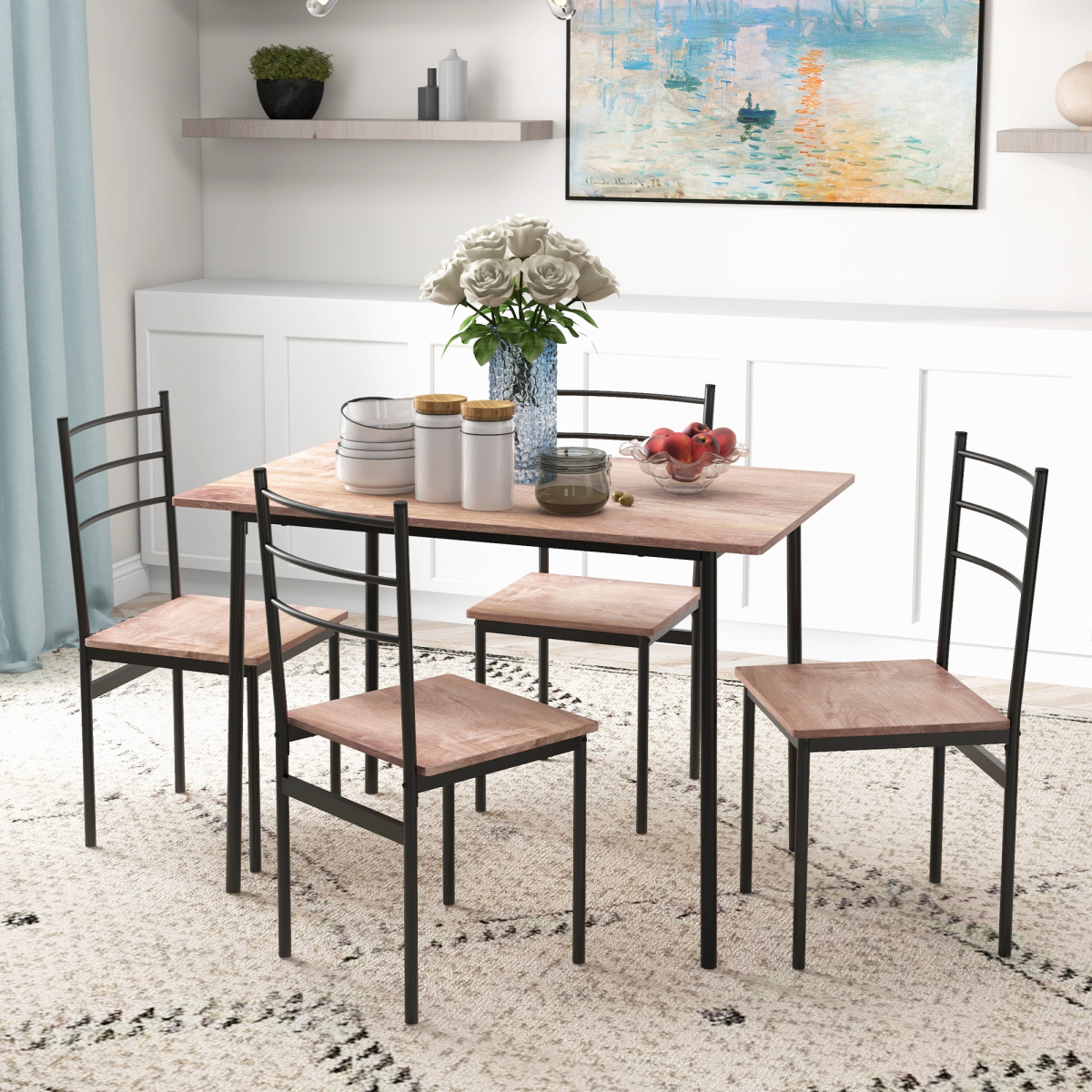 HOMCOM 5 Piece Space Saving Dining Table and 4 Chairs Set – Industrial Style Kitchen Dining Furniture