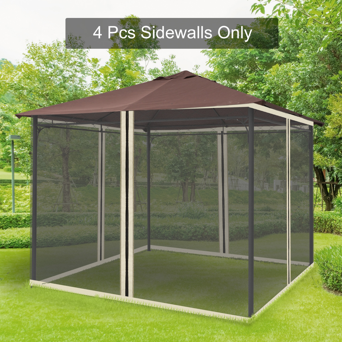 Outsunny Universal Replacement Gazebo Mesh Netting, 4 Zipped Side Walls – Fits 3 x 3m Gazebos, 302 x 207cm