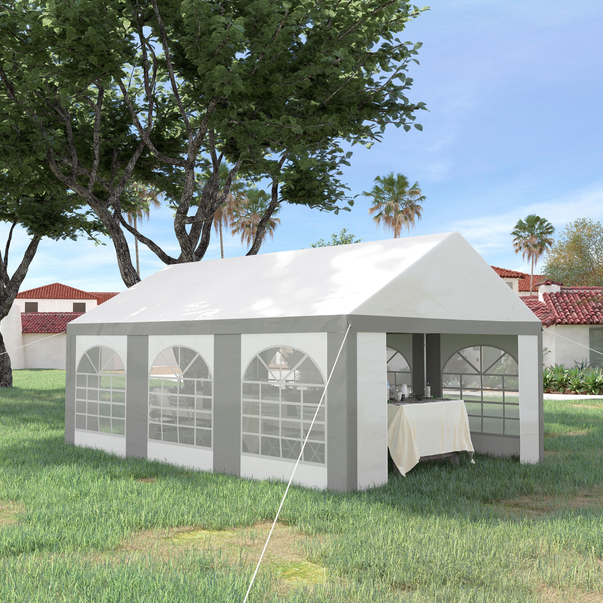 Outsunny 6x4m Party Tent Marquee Gazebo with Removable Sides, 6 Windows & 2 Zipped Doors – Garden Shelter