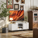 HOMCOM Modern TV Stand Cabinet with Cupboards, Open Shelves & Cable Holes – Storage for TVs up to 55 Inch, White