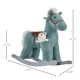 Kids Plush Rocking Horse with Animal Sounds and Free Bear Toy, Wooden Base – Blue, 3 Years+