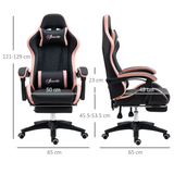 Reclining Gaming Chair with Footrest, Head & Lumbar Pillows – Swivel Computer Desk Chair, Black & Pink