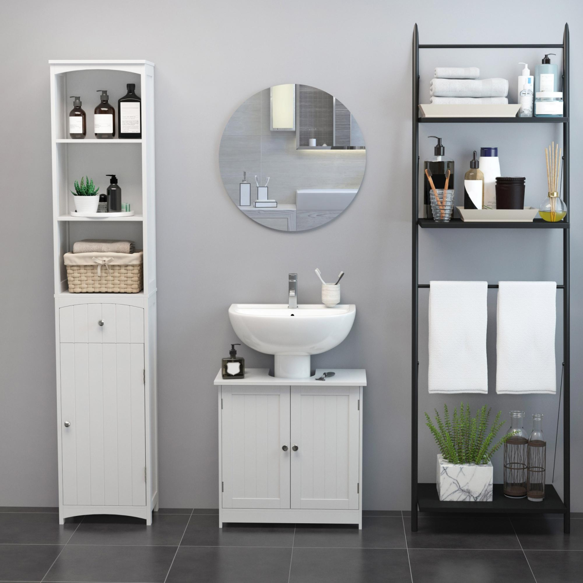 HOMCOM Under-Sink Bathroom Vanity Cabinet with Two Shelves – Pedestal Sink Storage, Wooden