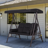 Outsunny 3-Seater Patio Swing Chair with Adjustable Canopy & Side Cup Trays – Garden Swing Bench, 360kg, Black