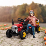 HOMCOM Ride-On Tractor with Detachable Trailer, Remote Control & Music – Kids Electric Toy, Red