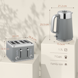 Kettle and 4-Slice Toaster Set with 1.7L 3000W Fast Boil Kettle & 7 Browning Levels – Ridged Design, Tan