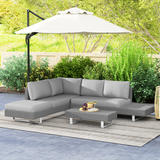 Outsunny 3-Piece Rattan Wicker Garden Sofa Set with Tea Table and Cushions – Patio Furniture, Light Grey