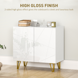 High Gloss White Sideboard Cabinet with Gold Hairpin Legs, Soft-Close Hinges & Adjustable Shelf