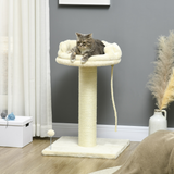 PawHut Cat Tree for Indoor Cats with Sisal Scratching Post & Spacious Bed – Kitten Climbing Tower, Cream