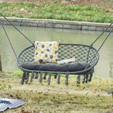 Outsunny Large Macramé Hanging Hammock Chair with Metal Frame – Two-Seater Boho Swing, Dark Grey