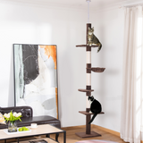 PawHut Floor to Ceiling Cat Tree with 5 Tiers & Scratching Post – Adjustable 230-260cm Kitty Tower, Brown