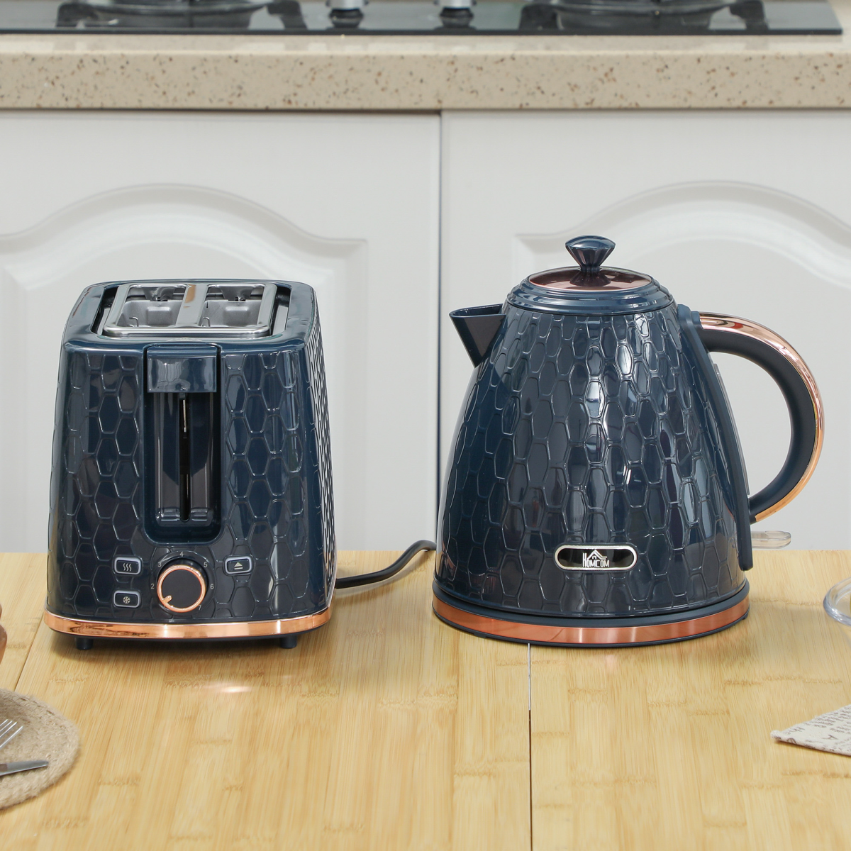 Honeycomb 1.7L Fast Boil Kettle & 2-Slice Toaster Set – Matching Breakfast Set with 7 Browning Settings