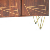 Large Solid Wood Sideboard with Dark Gold Metal Inlay – Spacious Storage Cabinet for Dining & Living Rooms